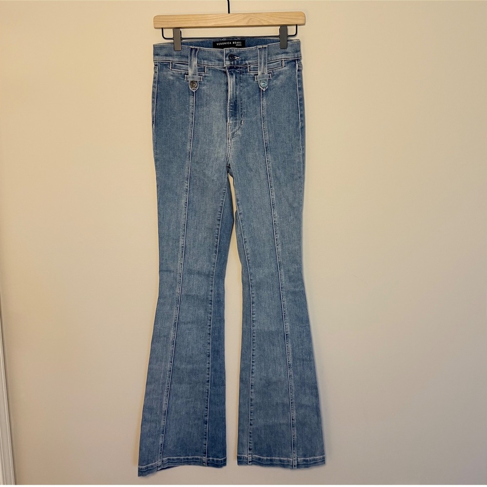 Veronica Beard Beverly Skinny Flare High Rise Denim Jeans Stretch SZ 27 Med Wash